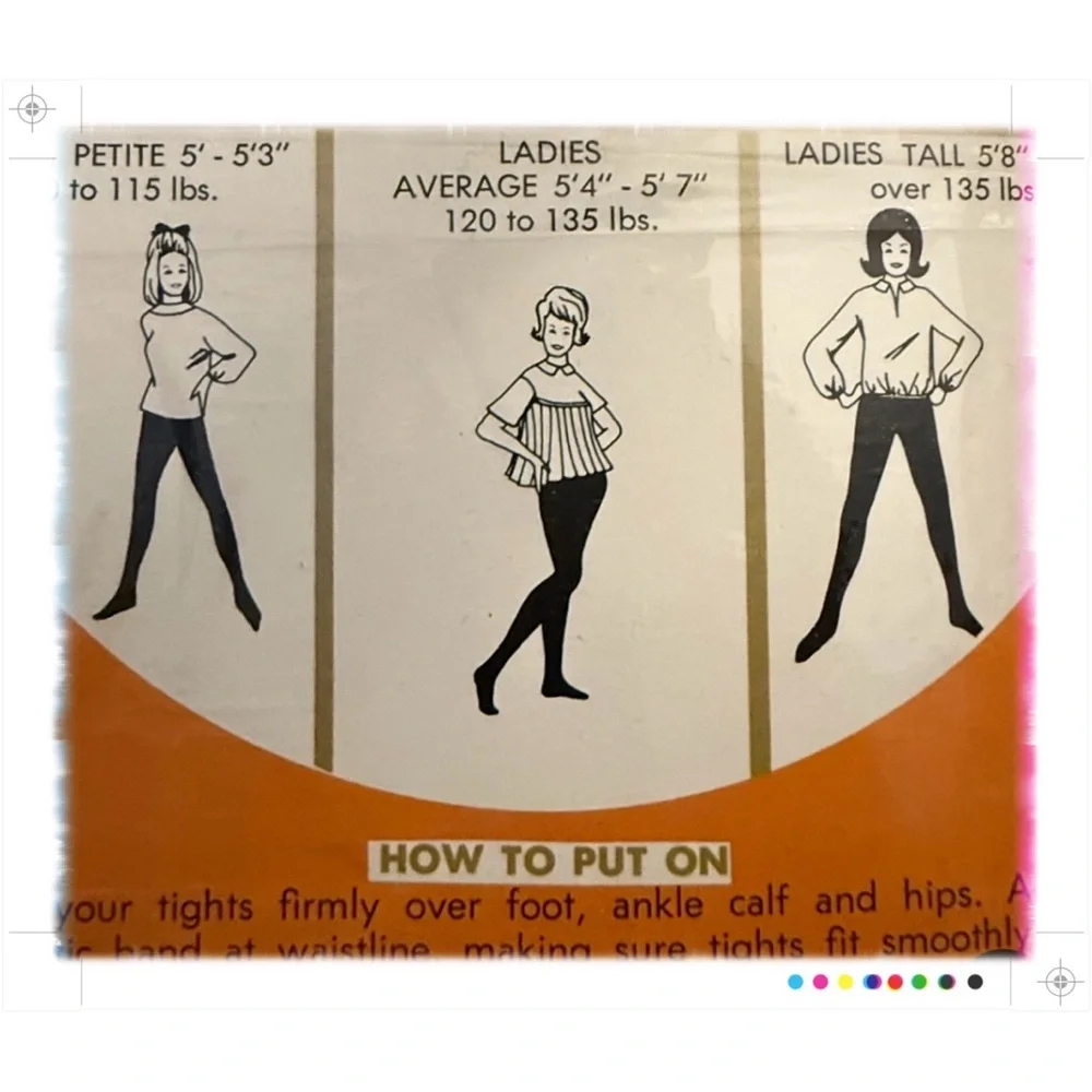 1960’s Mod‎ Textured Pantyhose Tights in Black, Stretch Nylon, Deadstock, New